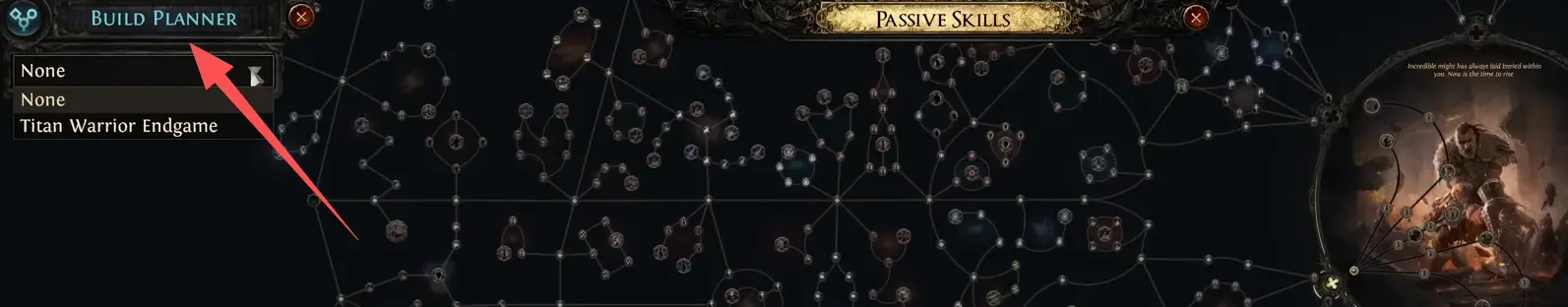 Find this dropdown menu in your in-game client to switch between imported .build configurations Path of Exile 2 In Game Passive Tree Build Planner Profile Dropdown Selection Location